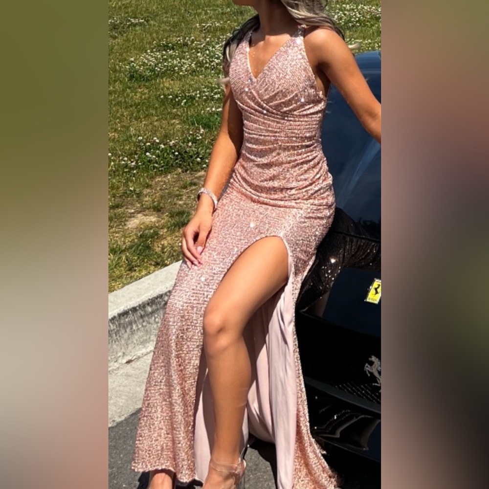 Elegant Rose Gold Sequin Prom Dress